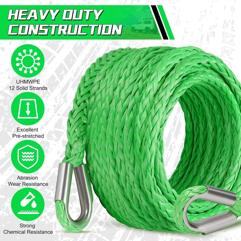 Aomifunny Synthetic Winch Rope Extension, 3/8Inch x 50Ft 26500 Lbs Winch Extension Cable Replacement Tow Ropes Line for Off Road Vehicle ATV UTV Truck SUV Jeep (Green) - Image 2